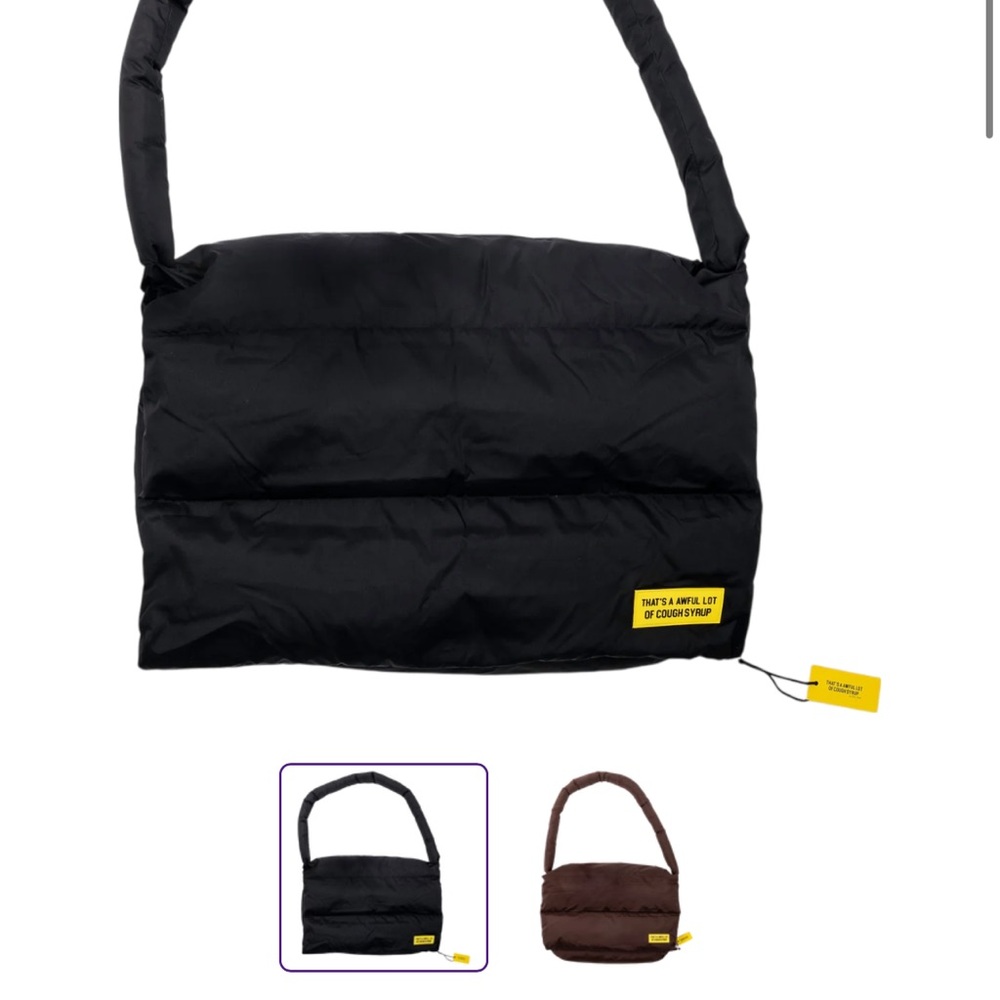 Thats an Awful Lot of Cough Syrup Black Puffer messenger Bag